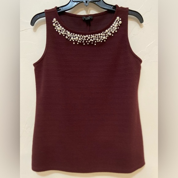 Ann Taylor~Rich Brown~Pearl & Rhinestone Embellished Sleeveless Tank Top~Size S - Picture 1 of 11